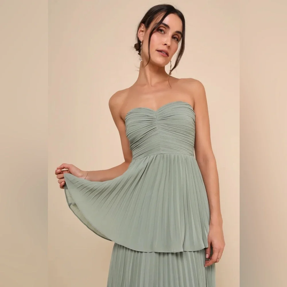 Lulus Seriously Sensational Sage Brush Strapless
Tiered Maxi Dress - Picture 4 of 11